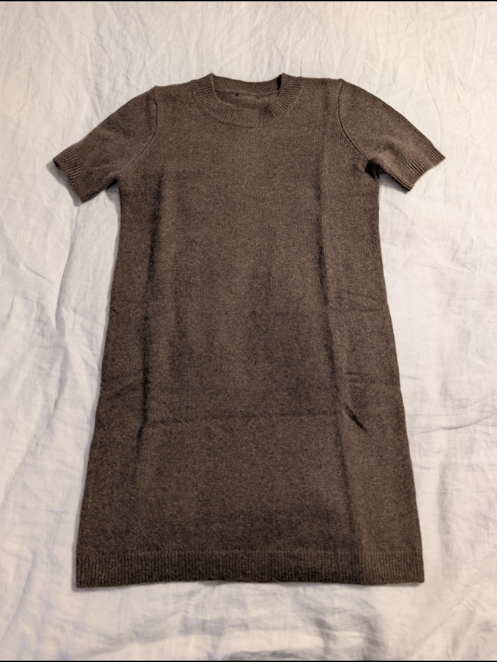 Quince 100% Mongolian Cashmere Short Sleeve Mini Dress Brown XS